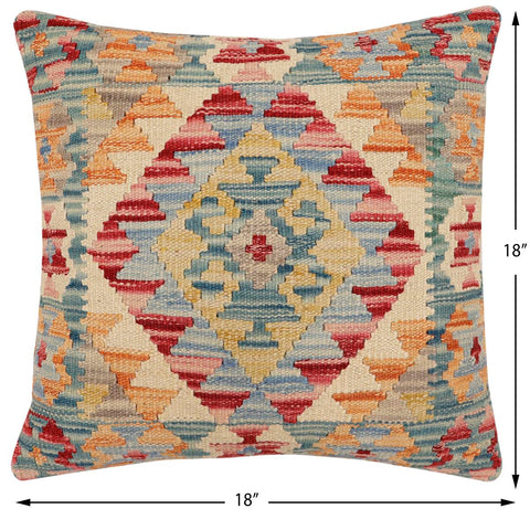 handmade Traditional Pillow Green Blue Hand-Woven SQUARE 100% WOOL Hand woven turkish pillow2 x 2