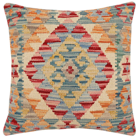 handmade Traditional Pillow Green Blue Hand-Woven SQUARE 100% WOOL Hand woven turkish pillow2 x 2