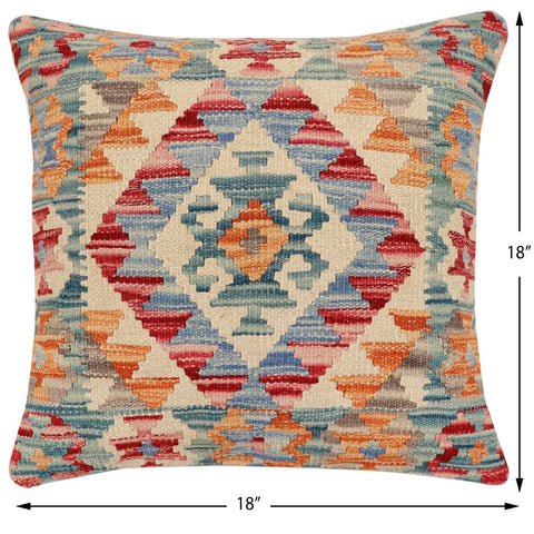 handmade Traditional Pillow Green Blue Hand-Woven SQUARE 100% WOOL Hand woven turkish pillow2 x 2