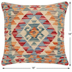 handmade Traditional Pillow Green Blue Hand-Woven SQUARE 100% WOOL Hand woven turkish pillow2' x 2'
