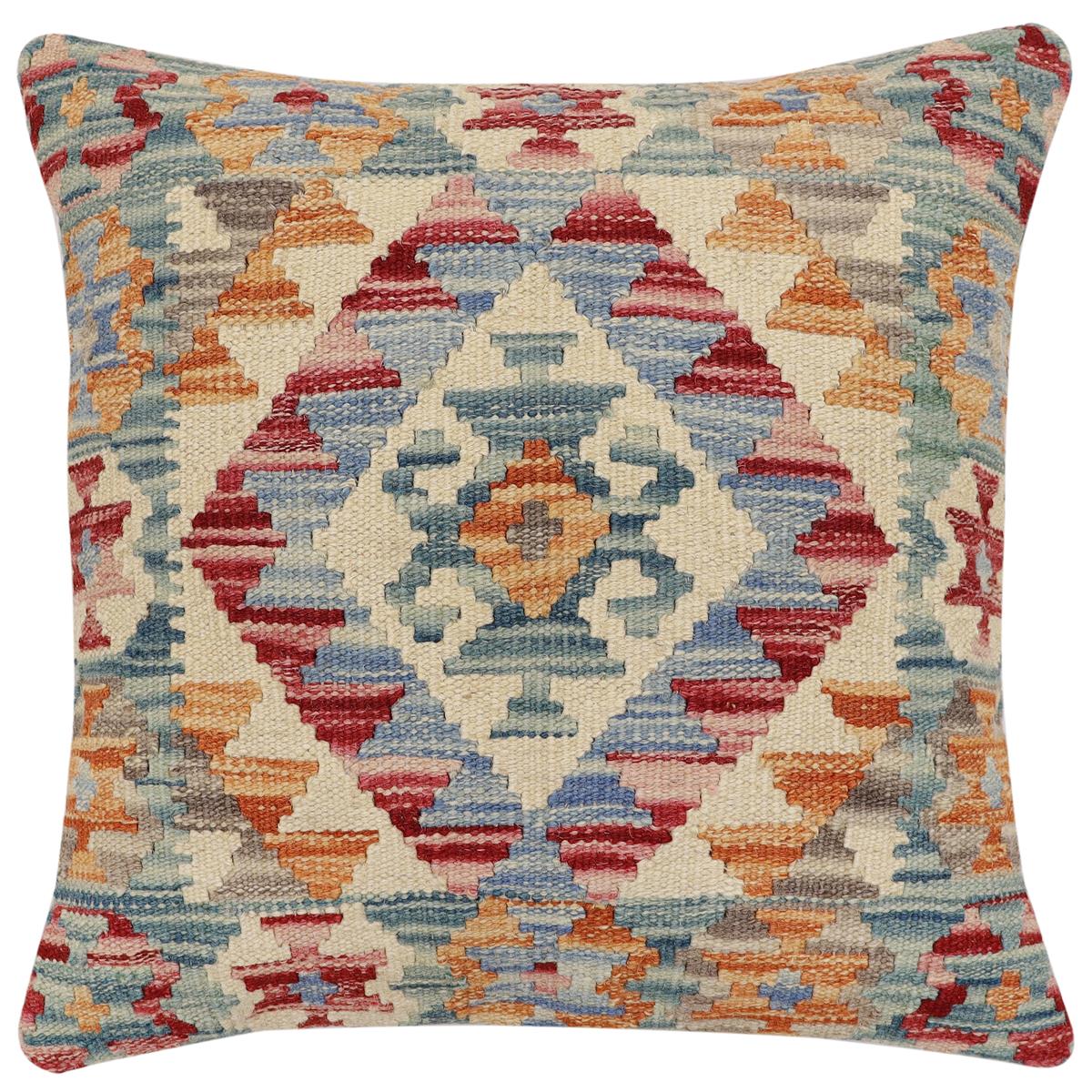 handmade Traditional Pillow Green Blue Hand-Woven SQUARE 100% WOOL Hand woven turkish pillow2' x 2'