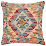 handmade Traditional Pillow Green Blue Hand-Woven SQUARE 100% WOOL Hand woven turkish pillow2' x 2'