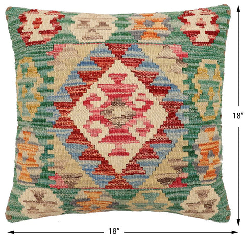 handmade Traditional Pillow Green Beige Hand-Woven SQUARE 100% WOOL Hand woven turkish pillow2 x 2