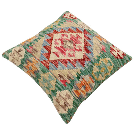 handmade Traditional Pillow Green Beige Hand-Woven SQUARE 100% WOOL Hand woven turkish pillow2 x 2