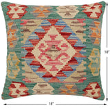 handmade Traditional Pillow Green Beige Hand-Woven SQUARE 100% WOOL Hand woven turkish pillow2' x 2'