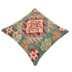 handmade Traditional Pillow Green Beige Hand-Woven SQUARE 100% WOOL Hand woven turkish pillow2' x 2'