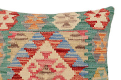 handmade Traditional Pillow Green Beige Hand-Woven SQUARE 100% WOOL Hand woven turkish pillow2' x 2'