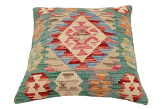 handmade Traditional Pillow Green Beige Hand-Woven SQUARE 100% WOOL Hand woven turkish pillow2' x 2'