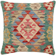 handmade Traditional Pillow Green Beige Hand-Woven SQUARE 100% WOOL Hand woven turkish pillow2' x 2'