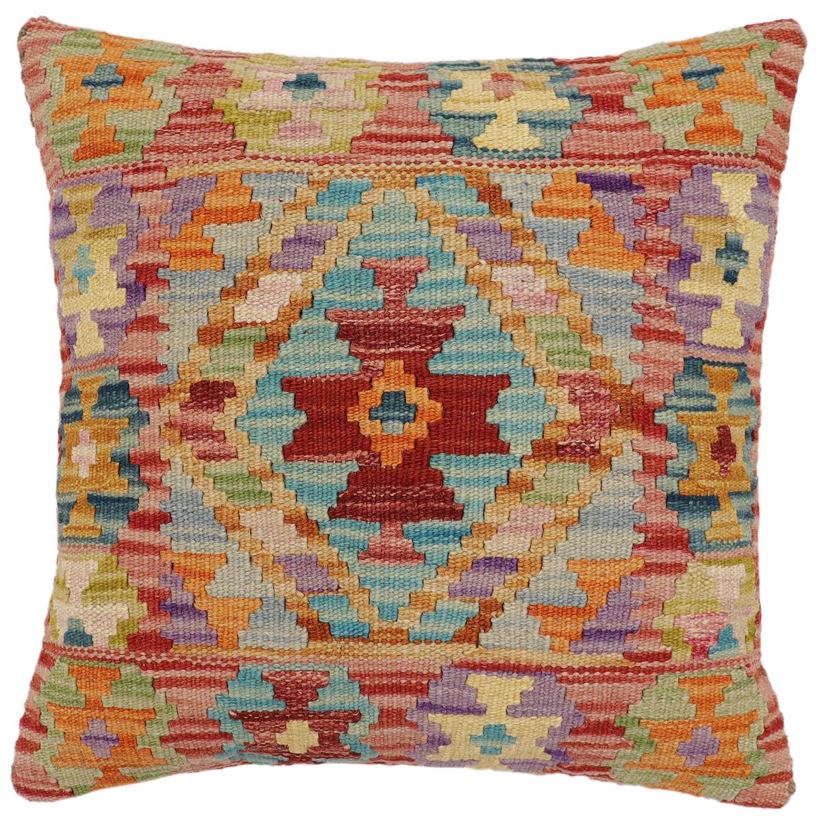handmade Traditional Pillow Red Orange Hand-Woven SQUARE 100% WOOL Hand woven turkish pillow2 x 2