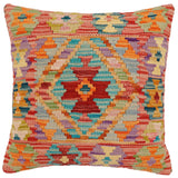 handmade Traditional Pillow Red Orange Hand-Woven SQUARE 100% WOOL Hand woven turkish pillow2' x 2'