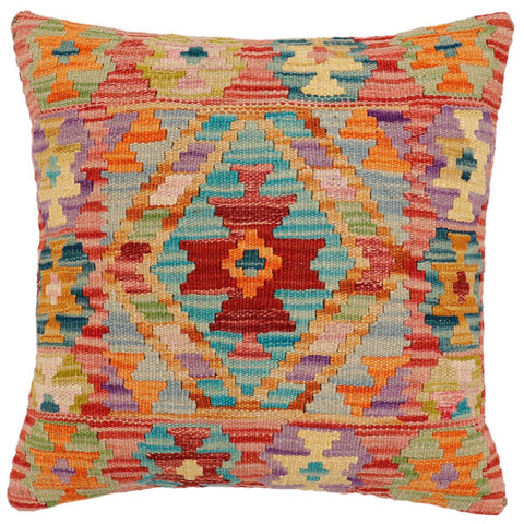 handmade Traditional Pillow Red Orange Hand-Woven SQUARE 100% WOOL Hand woven turkish pillow2 x 2
