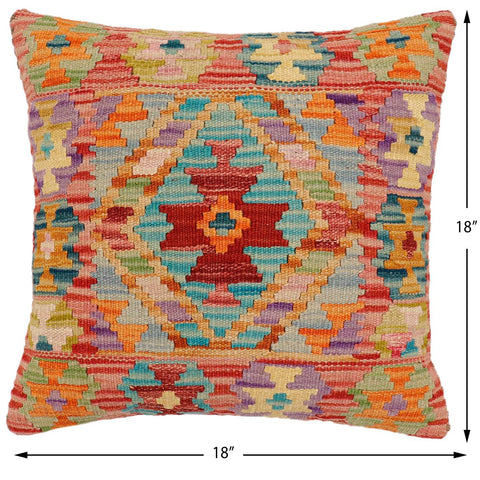handmade Traditional Pillow Red Orange Hand-Woven SQUARE 100% WOOL Hand woven turkish pillow2 x 2
