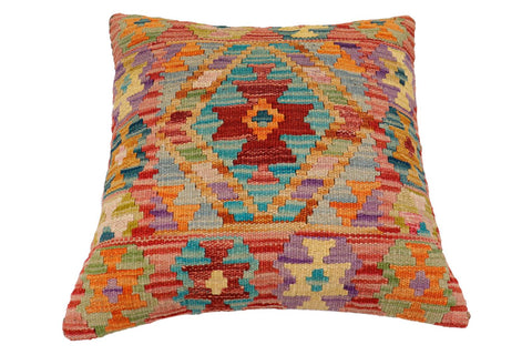 handmade Traditional Pillow Red Orange Hand-Woven SQUARE 100% WOOL Hand woven turkish pillow2 x 2