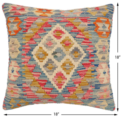 handmade Traditional Pillow Blue Beige Hand-Woven SQUARE 100% WOOL Hand woven turkish pillow2 x 2