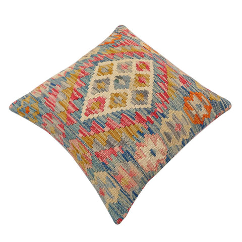 handmade Traditional Pillow Blue Beige Hand-Woven SQUARE 100% WOOL Hand woven turkish pillow2 x 2