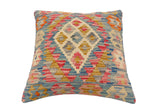 handmade Traditional Pillow Blue Beige Hand-Woven SQUARE 100% WOOL Hand woven turkish pillow2' x 2'