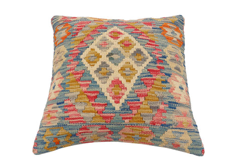 handmade Traditional Pillow Blue Beige Hand-Woven SQUARE 100% WOOL Hand woven turkish pillow2 x 2