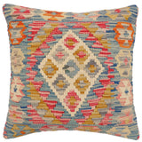 handmade Traditional Pillow Blue Beige Hand-Woven SQUARE 100% WOOL Hand woven turkish pillow2' x 2'