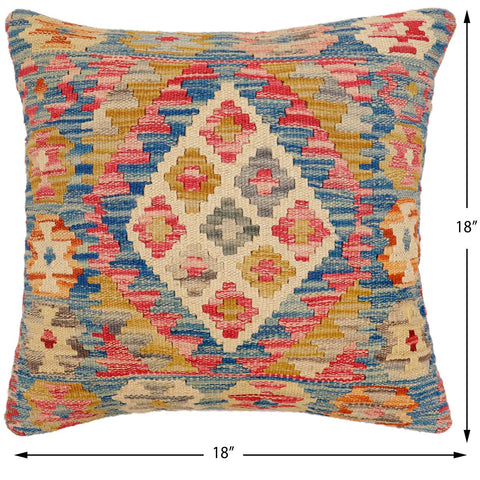 handmade Traditional Pillow Blue Beige Hand-Woven SQUARE 100% WOOL Hand woven turkish pillow2 x 2