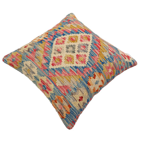 handmade Traditional Pillow Blue Beige Hand-Woven SQUARE 100% WOOL Hand woven turkish pillow2 x 2