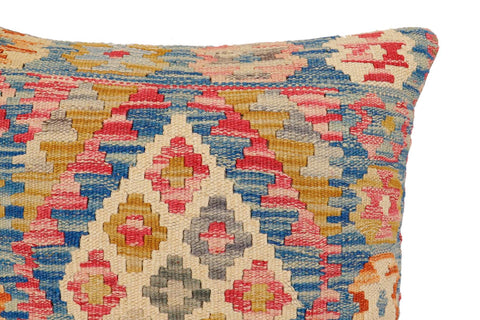 handmade Traditional Pillow Blue Beige Hand-Woven SQUARE 100% WOOL Hand woven turkish pillow2 x 2