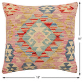 handmade Traditional Pillow Blue Beige Hand-Woven SQUARE 100% WOOL Hand woven turkish pillow2' x 2'