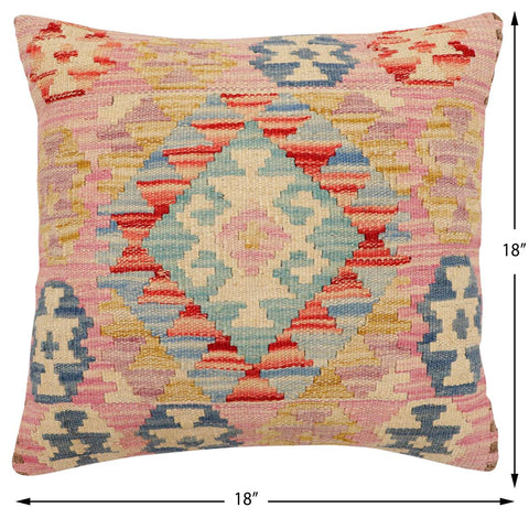 handmade Traditional Pillow Blue Beige Hand-Woven SQUARE 100% WOOL Hand woven turkish pillow2 x 2