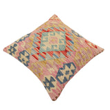 handmade Traditional Pillow Blue Beige Hand-Woven SQUARE 100% WOOL Hand woven turkish pillow2' x 2'