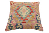 handmade Traditional Pillow Blue Beige Hand-Woven SQUARE 100% WOOL Hand woven turkish pillow2' x 2'