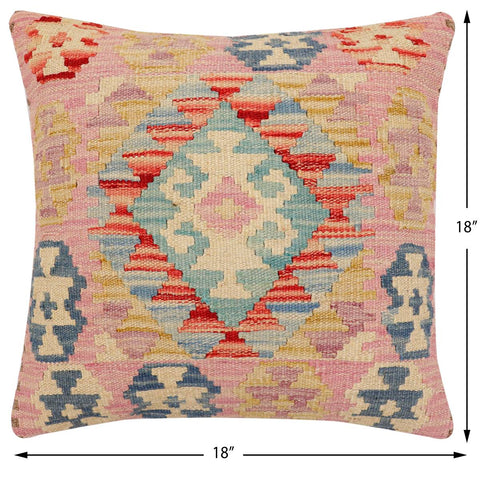 handmade Traditional Pillow Blue Beige Hand-Woven SQUARE 100% WOOL Hand woven turkish pillow2 x 2