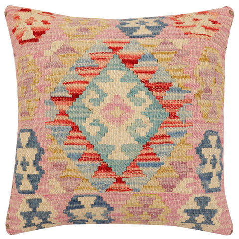 handmade Traditional Pillow Blue Beige Hand-Woven SQUARE 100% WOOL Hand woven turkish pillow2 x 2