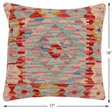 handmade Traditional Pillow Red Beige Hand-Woven SQUARE 100% WOOL  Hand woven turkish pillow  2 x 2