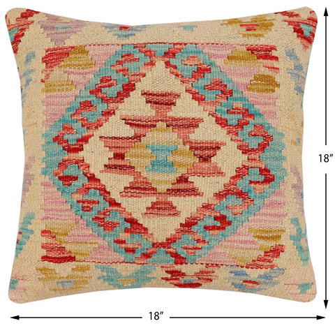 handmade Traditional Pillow Beige Blue Hand-Woven SQUARE 100% WOOL Hand woven turkish pillow2 x 2