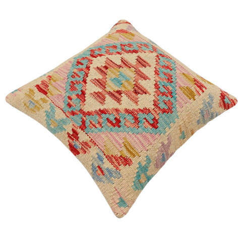 handmade Traditional Pillow Beige Blue Hand-Woven SQUARE 100% WOOL Hand woven turkish pillow2 x 2