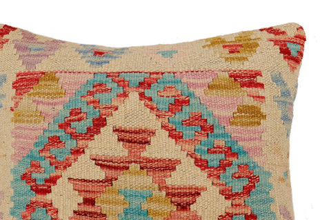 handmade Traditional Pillow Beige Blue Hand-Woven SQUARE 100% WOOL Hand woven turkish pillow2 x 2