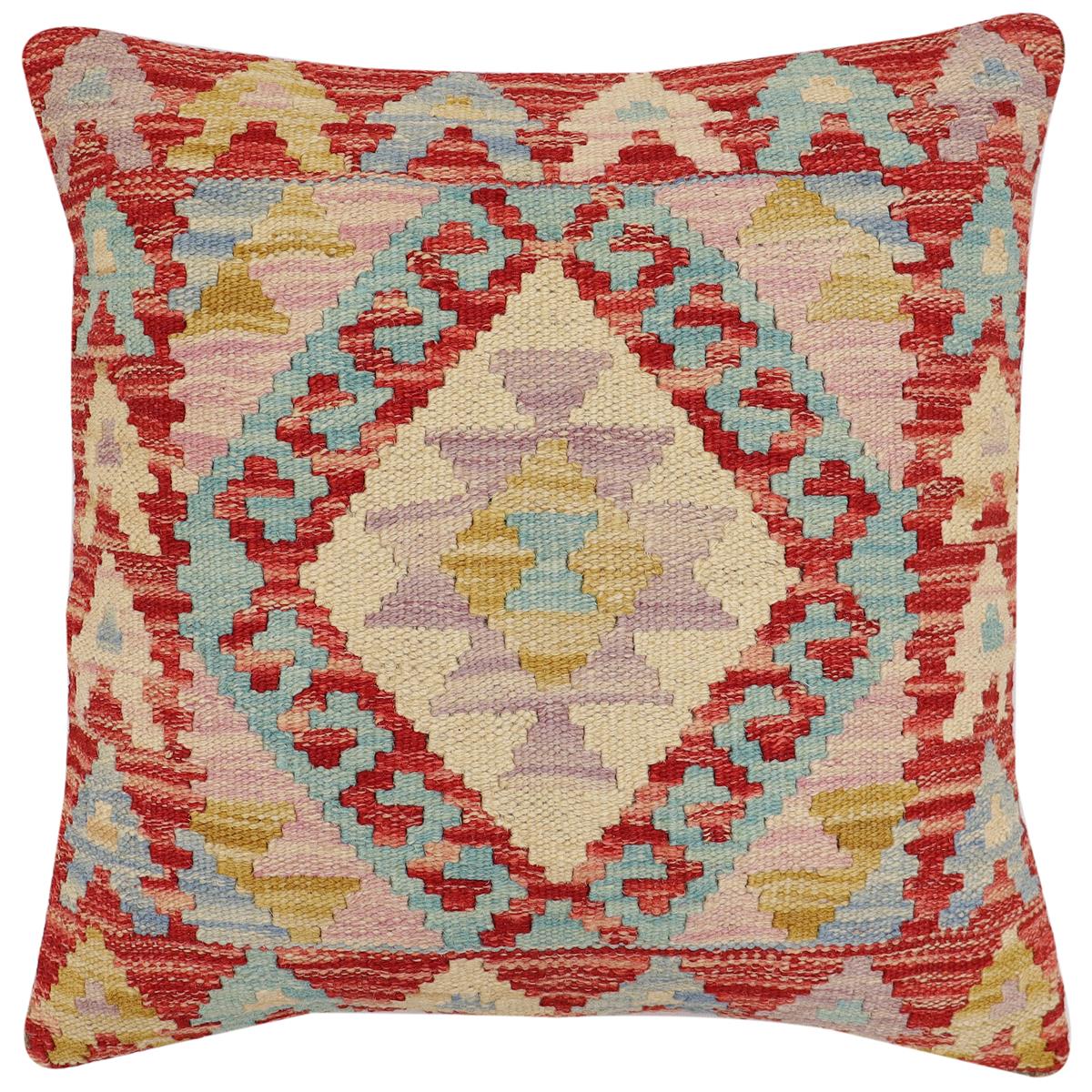 handmade Traditional Pillow Red Beige Hand-Woven SQUARE 100% WOOL Hand woven turkish pillow2 x 2