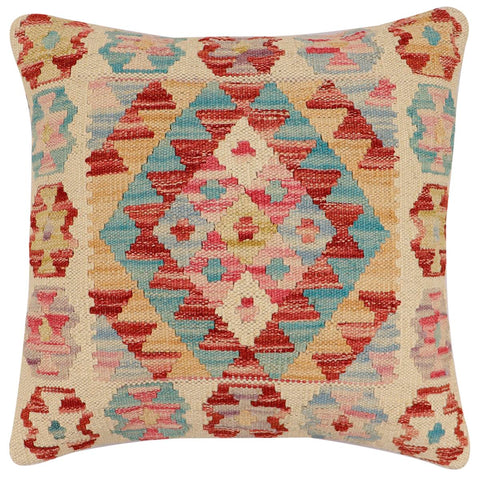handmade Traditional Pillow Beige Rust Hand-Woven SQUARE 100% WOOL  Hand woven turkish pillow  2 x 2
