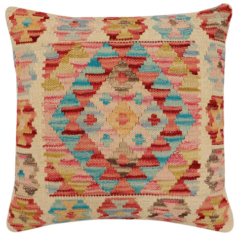 handmade Traditional Pillow Beige Rust Hand-Woven SQUARE 100% WOOL  Hand woven turkish pillow  2 x 2