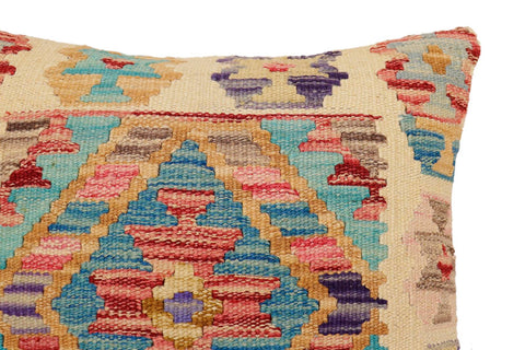 handmade Traditional Pillow Beige Blue Hand-Woven SQUARE 100% WOOL Hand woven turkish pillow2 x 2