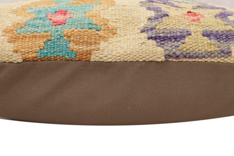 handmade Traditional Pillow Beige Blue Hand-Woven SQUARE 100% WOOL Hand woven turkish pillow2 x 2