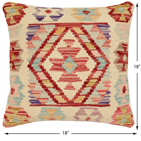 handmade Traditional Pillow Beige Rust Hand-Woven SQUARE 100% WOOL Hand woven turkish pillow2 x 2