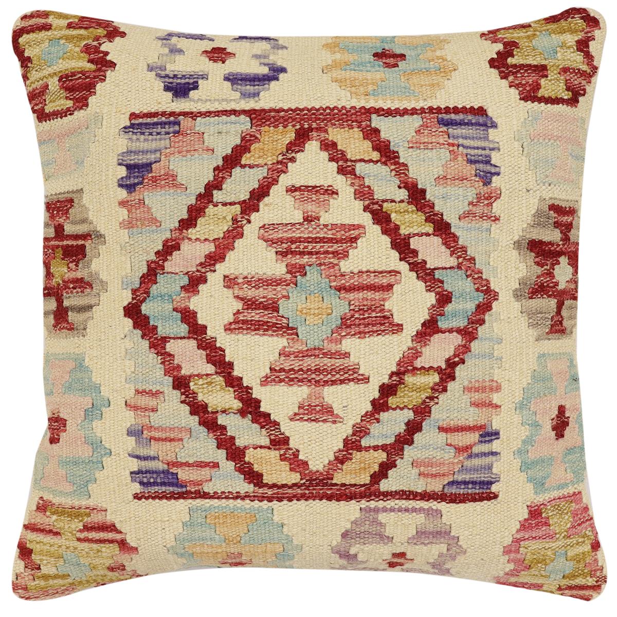 handmade Traditional Pillow Beige Rust Hand-Woven SQUARE 100% WOOL Hand woven turkish pillow2 x 2