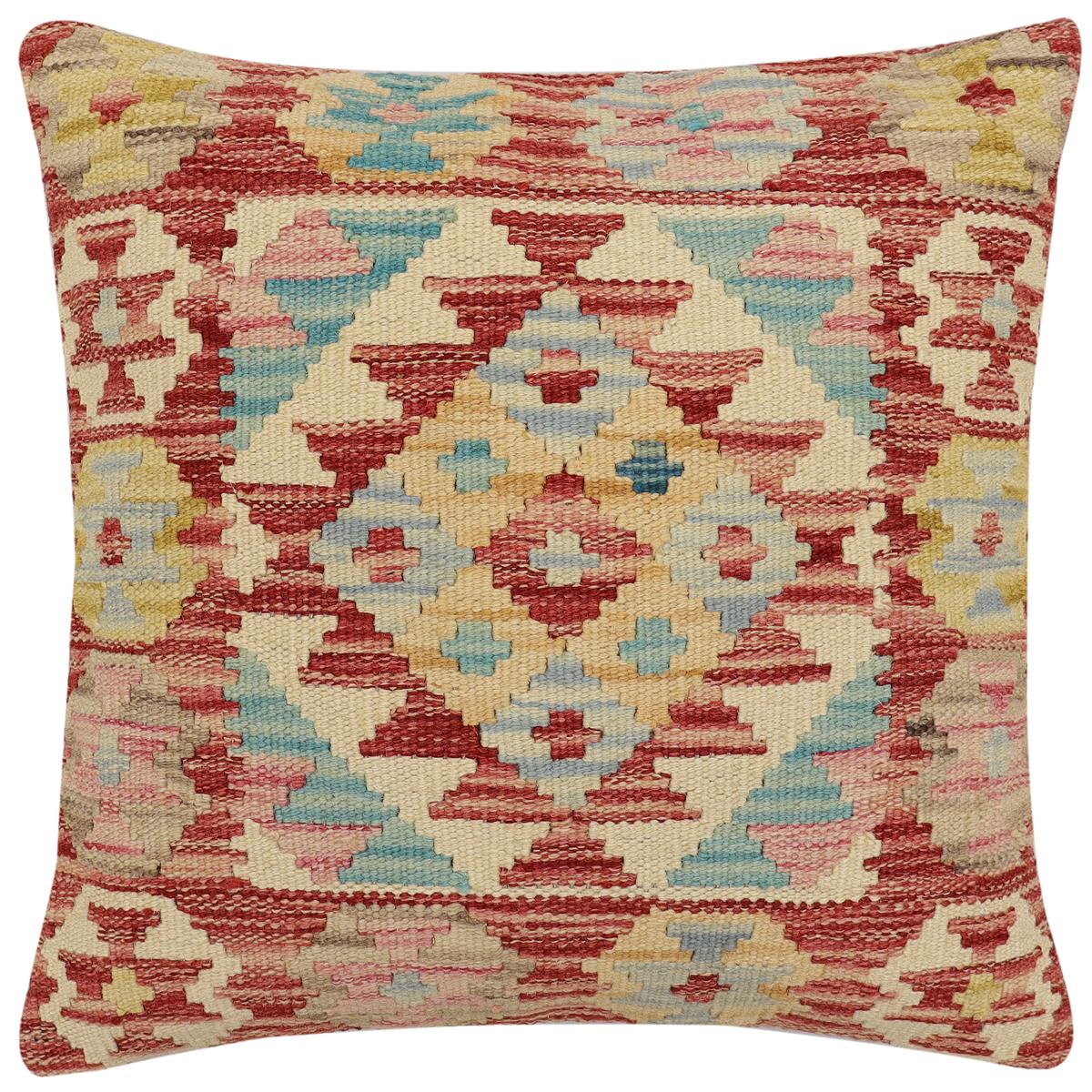 handmade Traditional Pillow Rust Beige Hand-Woven SQUARE 100% WOOL Hand woven turkish pillow2' x 2'
