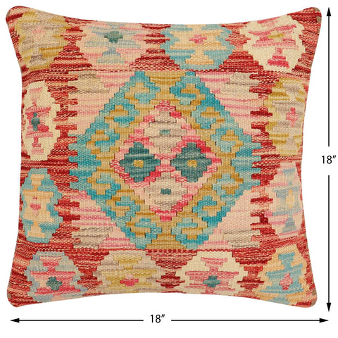 handmade Traditional Pillow Rust Blue Hand-Woven SQUARE 100% WOOL Hand woven turkish pillow2 x 2