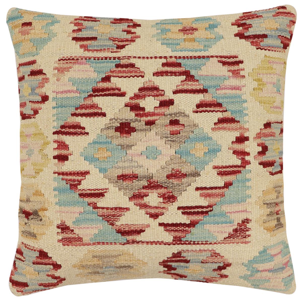handmade Traditional Pillow Beige Rust Hand-Woven SQUARE 100% WOOL Hand woven turkish pillow2 x 2
