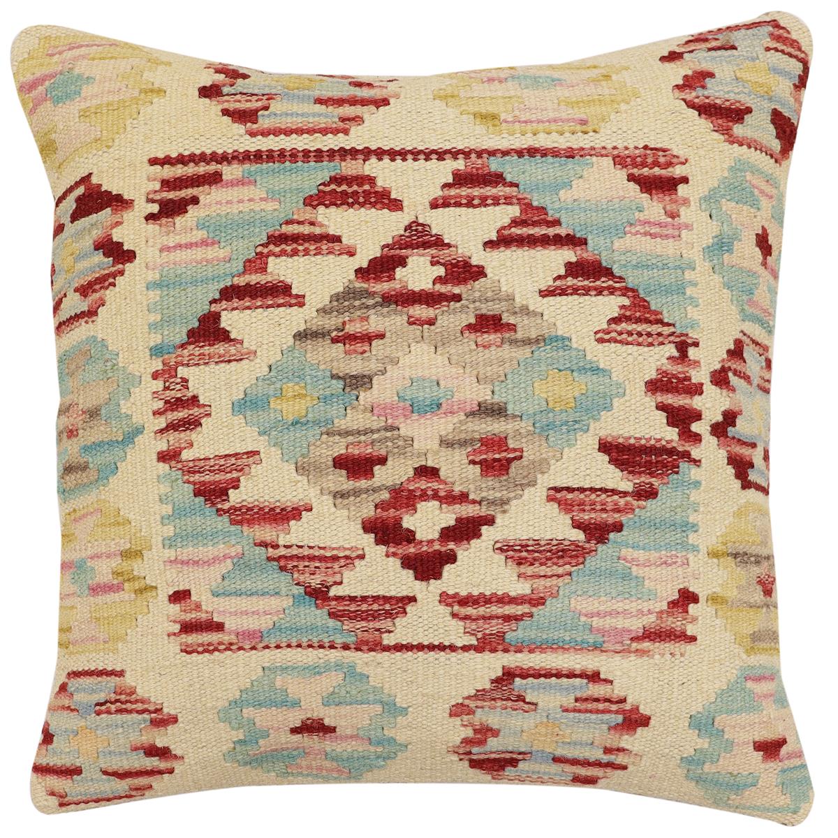 handmade Traditional Pillow Beige Rust Hand-Woven SQUARE 100% WOOL Hand woven turkish pillow2 x 2