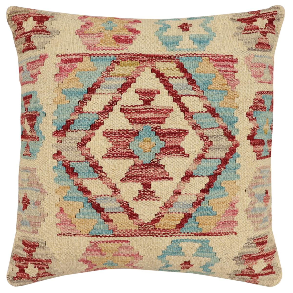 handmade Traditional Pillow Beige Rust Hand-Woven SQUARE 100% WOOL Hand woven turkish pillow2 x 2