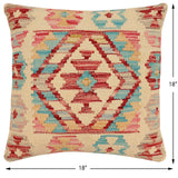 handmade Traditional Pillow Beige Rust Hand-Woven SQUARE 100% WOOL Hand woven turkish pillow2' x 2'