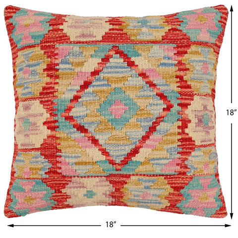 handmade Traditional Pillow Red Beige Hand-Woven SQUARE 100% WOOL Hand woven turkish pillow2 x 2